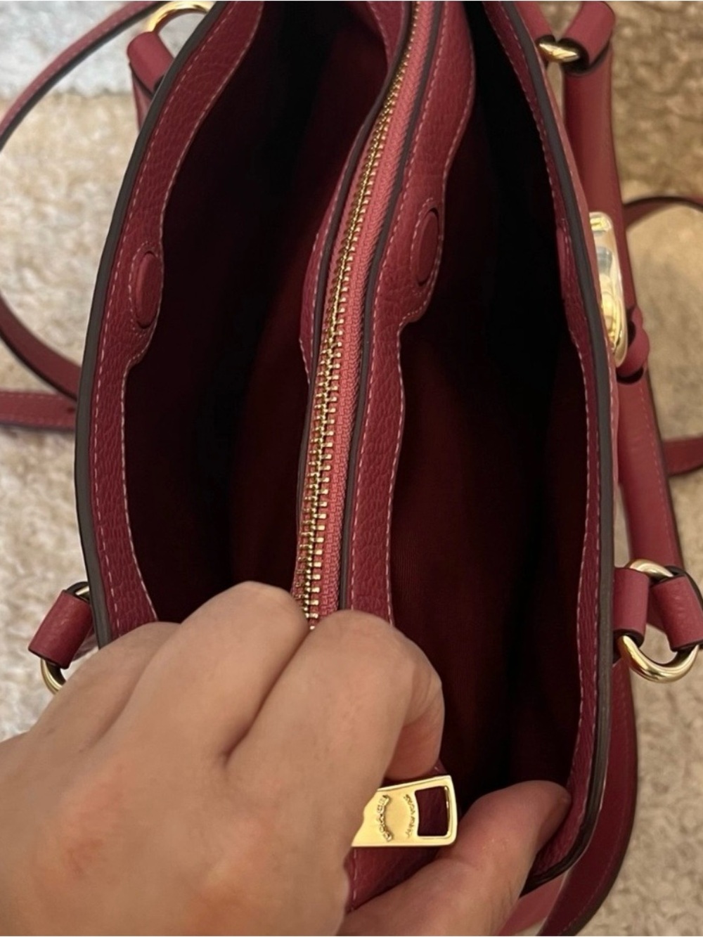Coach Remy Pink Raspberry Colored Pebbled Leather Satchel Crossbody - Picture 6 of 13